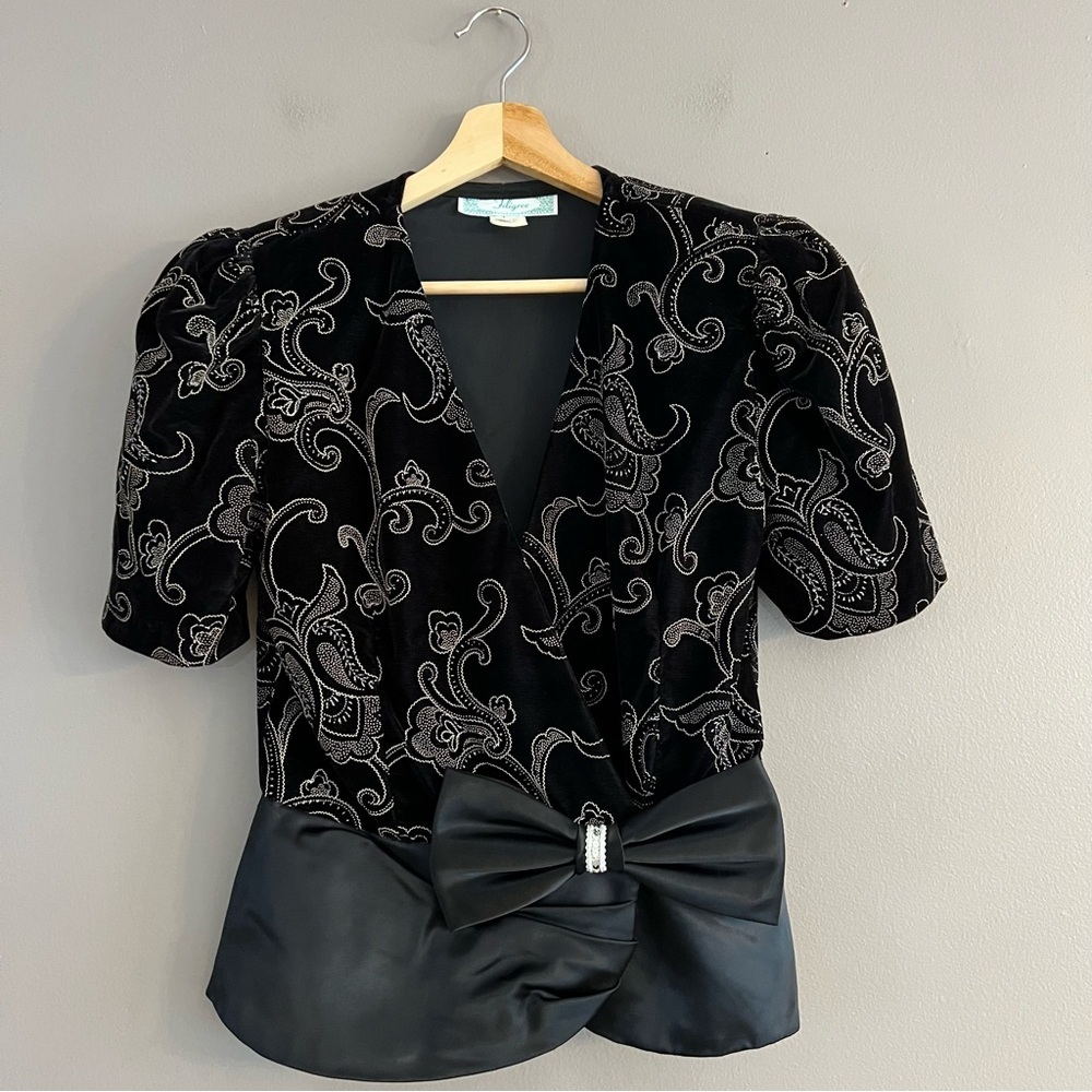 Vtg Filigree Velvet Blazer Paisley Metallic Embroidery  Grunge Victorian Black 8